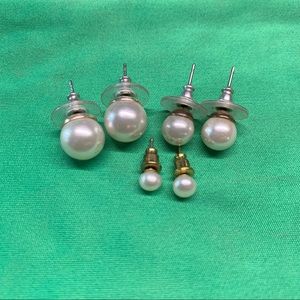 Three pairs faux pearl stud earrings
